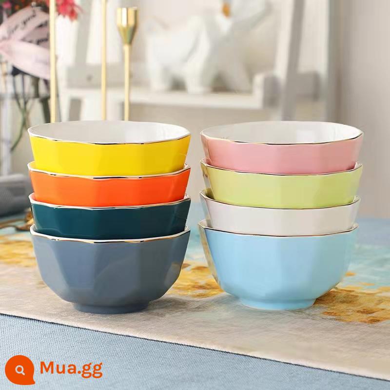 Người nổi tiếng trên mạng bát sứ giá trị cao bát ăn đồng màu bát cơm 5 inch chia sẻ gia đình bát cơm ánh sáng bộ đồ ăn sang trọng - 8 bát (trắng, hồng, xanh dương, xanh lá cây, vàng, cam, xám, xanh đậm)