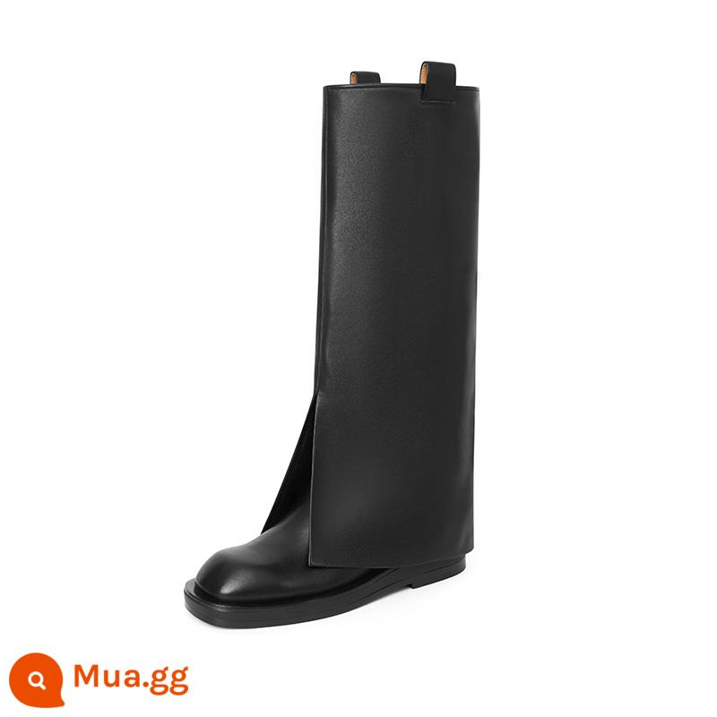 Giày phụ nữ của anh em Mùa thu và mùa đông lạnh bằng da tròn đầu tròn Boots Boots Boots Boots AX15170 - đen