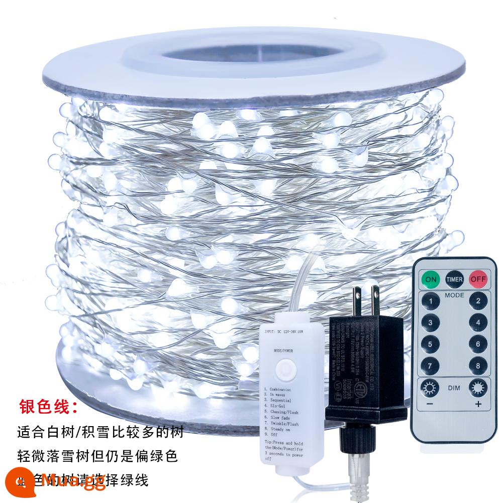 Điều Khiển Từ Xa Cây Giáng Sinh Đèn Dây Xanh Dây Đồng Dây Ánh Sáng Ngôi Sao Dây Đèn Đầy Sao Xanh Cây Giáng Sinh Mây Vòng Hoa Trang Trí - Kiểu phích cắm: phích cắm biến áp dây bạc trắng mát + điều khiển từ xa