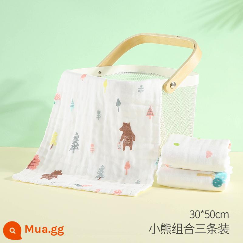 Khăn Gạc Cho Bé Khăn Rửa Mặt Cotton Nguyên Chất Khăn Thấm Nước Bọt Cho Bé Siêu Mềm Tắm Trẻ Sơ Sinh Khăn Vuông Nhỏ Khăn ợ - Đường mòn 30x50cm + chú voi nhỏ + gấu 2 gói 3 (nâng cấp kháng khuẩn)