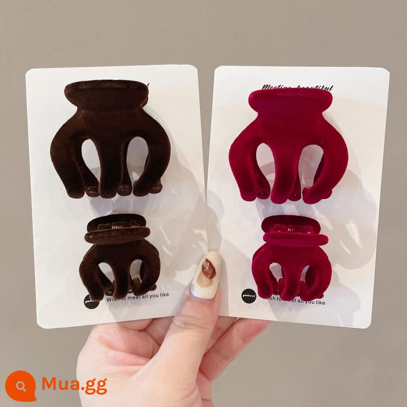 Maruko Head Autumn and Winter Velvet lấy kẹp tóc nhỏ Clip Clip Clip Card Pumpkin CLIP CLIP Headgear - Bộ 4 món 15# màu cà phê + đỏ, cỡ lớn 5CM-cỡ vừa 3,3CM