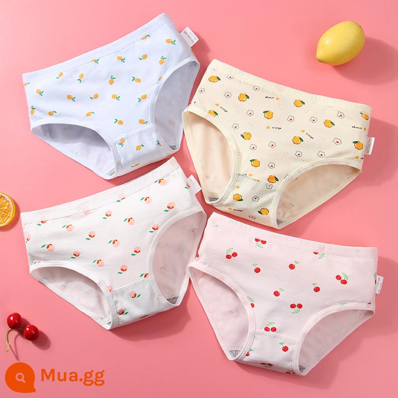 Đồ lót cotton nguyên chất cho bé gái, bé trai lớn, học sinh, quần đùi boxer tam giác trẻ em, bé gái 100% cotton không PP - Tổ hợp hoa quả (4 hình tam giác)