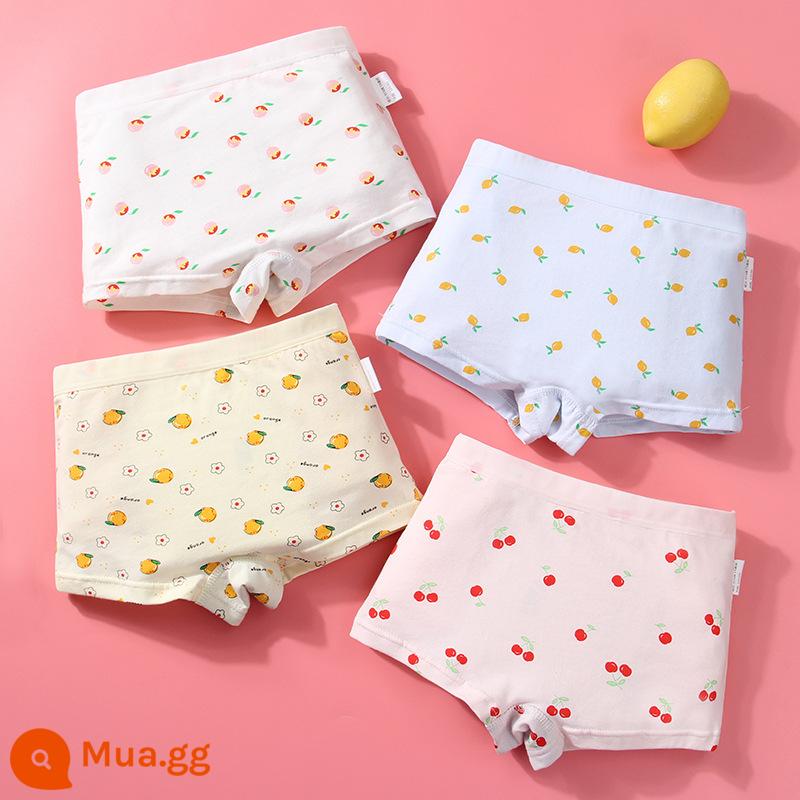 Đồ lót cotton nguyên chất cho bé gái, bé trai lớn, học sinh, quần đùi boxer tam giác trẻ em, bé gái 100% cotton không PP - Trái cây tổng hợp (hộp 4 miếng)