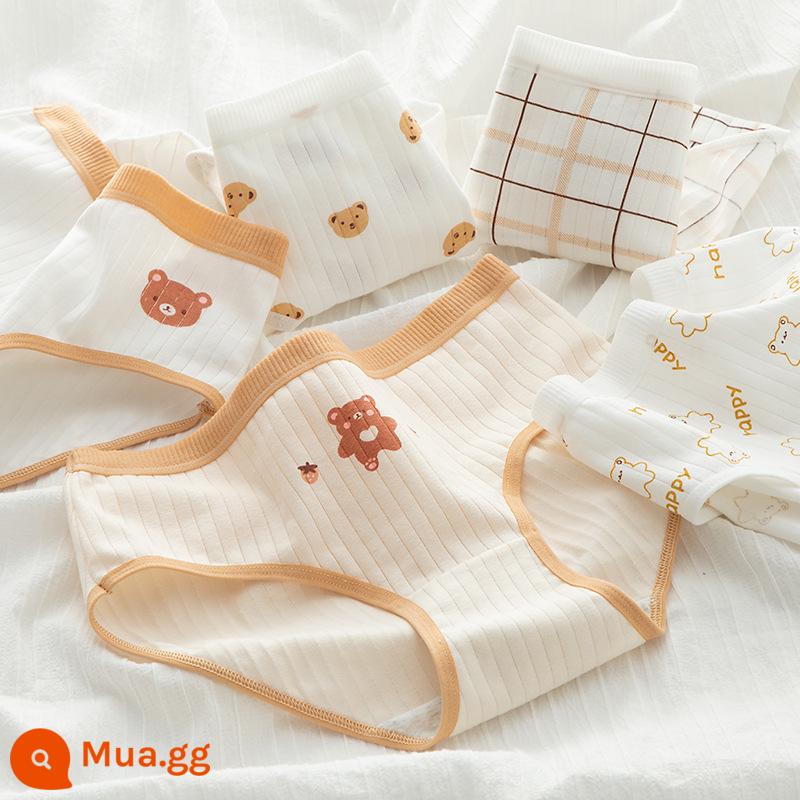 Quần lót cotton nguyên chất bé gái, tam giác trẻ em lớn, trẻ em học sinh, quần short cotton 100% không véo mông cho bé gái - Phối màu da [5 gói thân thiện với da]