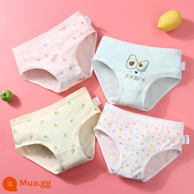 Đồ lót cotton nguyên chất cho bé gái, bé trai lớn, học sinh, quần đùi boxer tam giác trẻ em, bé gái 100% cotton không PP - Bơ baby (4 hình tam giác)