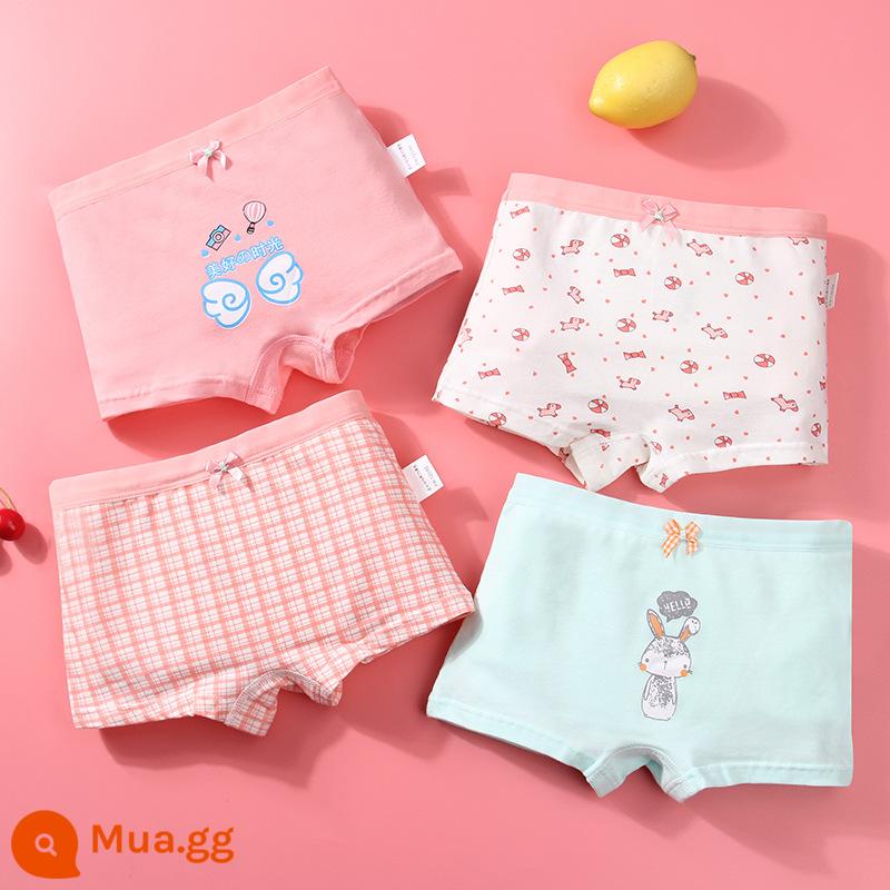 Đồ lót cotton nguyên chất cho bé gái, bé trai lớn, học sinh, quần đùi boxer tam giác trẻ em, bé gái 100% cotton không PP - Thỏ cái (boxer 4 múi)