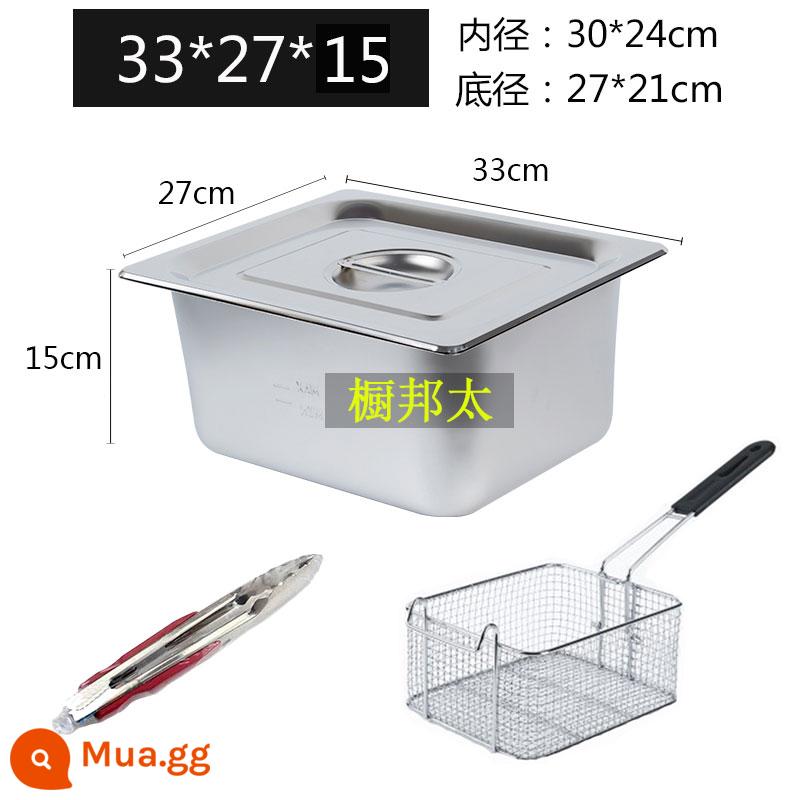 Chảo inox hình chữ nhật gian hàng thương mại gas chiên xiên rán đặc biệt nồi lưới chống dính dày nồi vuông - Nồi 6 lít, dày 1.0, bộ 3 chiếc, nắp cao 15+