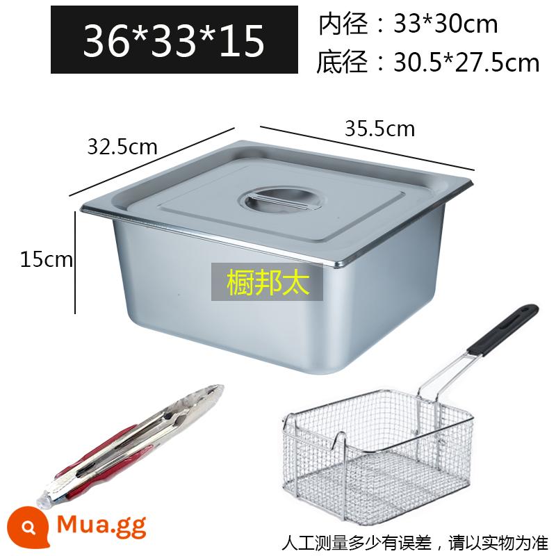 Chảo inox hình chữ nhật gian hàng thương mại gas chiên xiên rán đặc biệt nồi lưới chống dính dày nồi vuông - Bộ 3 món + bìa dày 36*33*15 1.0