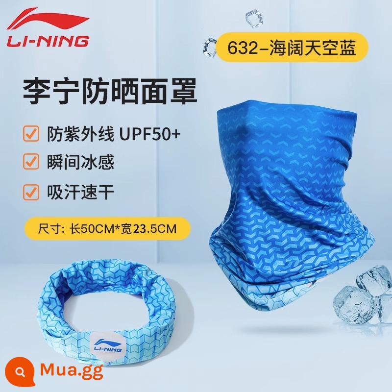 Li Ning Mặt Nạ Kem Chống Nắng Băng Bộ Khăn Lụa Nam Câu Cá Nữ Magic Khăn Trùm Đầu Đi Xe Đạp Thể Thao Ngoài Trời Mùa Hè Phần Mỏng - [Thế hệ thứ ba nâng cấp mới] 632 Ice Silk Sea Sky Blue-Ice Kem chống nắng/Nhanh khô và mỏng/UPF50+