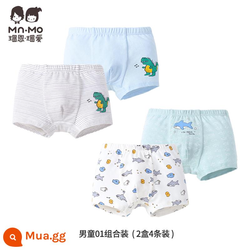 Mao En Mao love bé trai quần sịp boxer cotton cotton trẻ em quần short boxer bé trai tuổi teen - Bộ bé trai 01 2 hộp 4 món