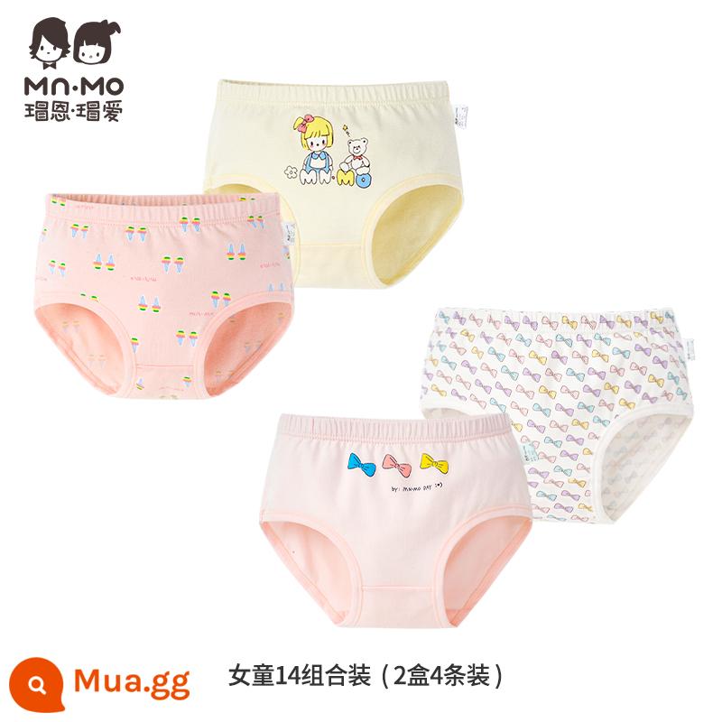 Mao En Mao yêu thích quần lót cotton nguyên chất Tân Cương dành cho bé gái dành cho thanh thiếu niên và trẻ lớn, đồ lót trẻ em bằng cotton thoáng khí, quần short trẻ em - Bộ bé gái 14 2 hộp 4 gói