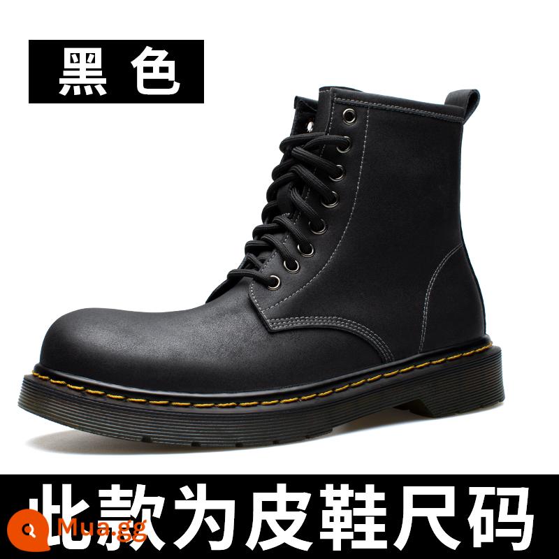 Martin Boots Male Plus Velvet Watter Winter British Xu hướng giữa -Tube Giày da cao Giày da nam - Kangjue-76799-đen