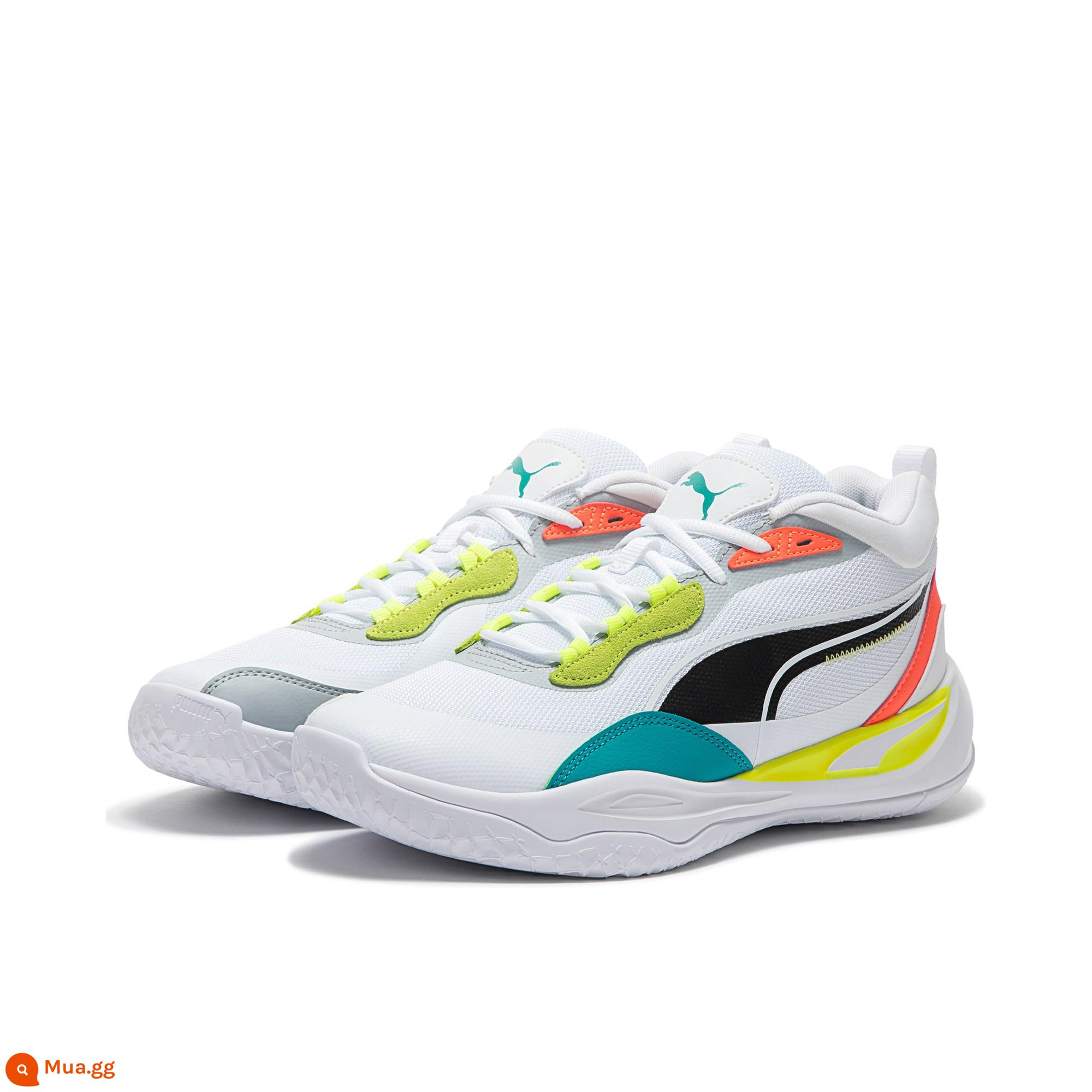 PUMA Hummer nam nữ chính thức cùng đoạn đôi giày thường phong cách bóng rổ PLAYMAKER PRO 377572 - Trắng/Đỏ san hô(02)