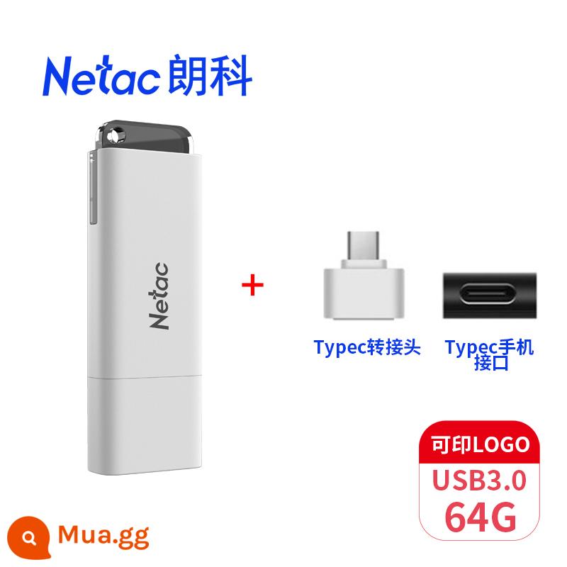 Bộ đĩa U Netac LOGO tùy chỉnh Tốc độ cao 128G3.0 Ổ đĩa flash UUSB được mã hóa có đèn báo Xe điện thoại di động Máy tính - Đĩa U 64G [chuẩn 3.0 + bộ chuyển đổi Typec]