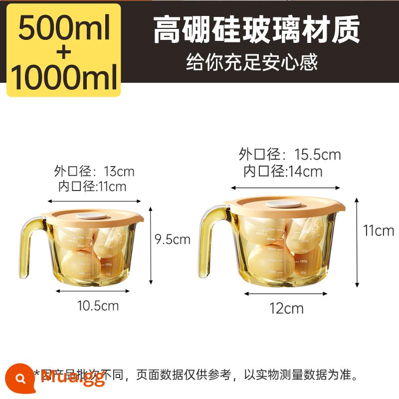 Cooking king volume cup cốc đựng trứng có thang đo thủy tinh chịu nhiệt độ cao công suất lớn nướng trứng lọc chất lỏng đo lường cấp thực phẩm - [500ml+1000ml] Tặng 2 nắp vàng