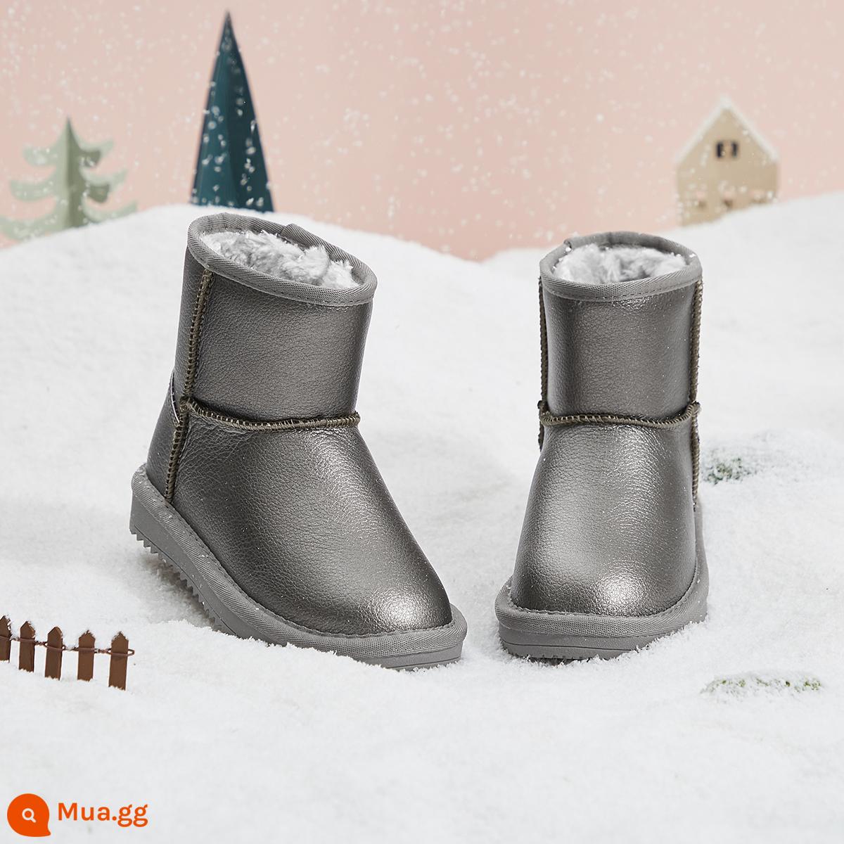 Giày trẻ em Balabala Girl Boots Short Boots Snow Boots Boys Mùa đông Giày trẻ em cộng với nhung dày trẻ em Boots - Bạc ngọc trai hiện đại