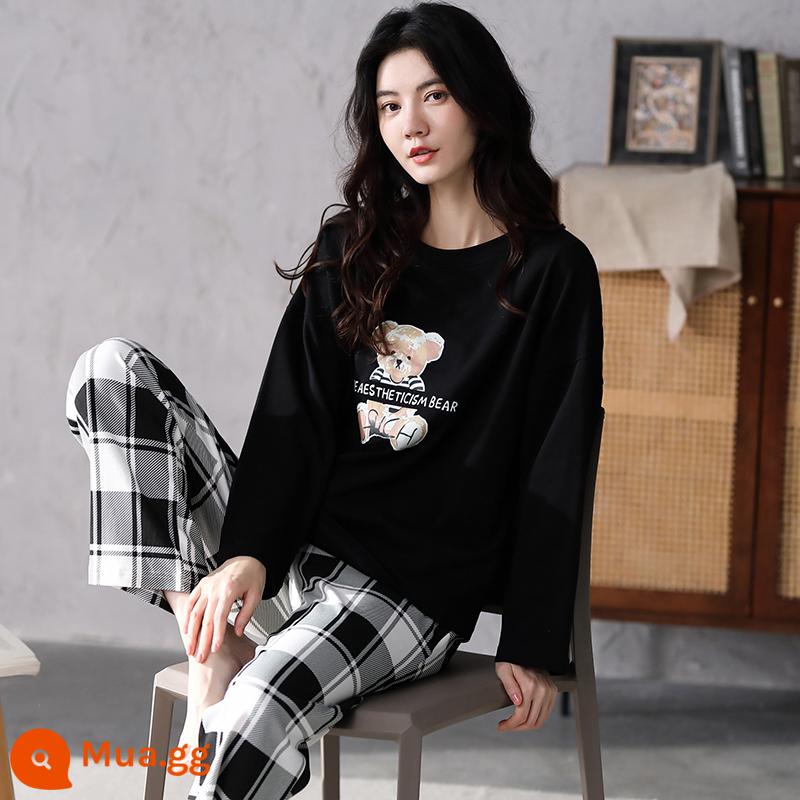 Bộ đồ ngủ Nanjiren nữ mùa xuân và mùa thu cotton nguyên chất dài tay mùa xuân mới 2023 phần mỏng dễ thương bộ quần áo mặc ở nhà phù hợp với QG - Q21013