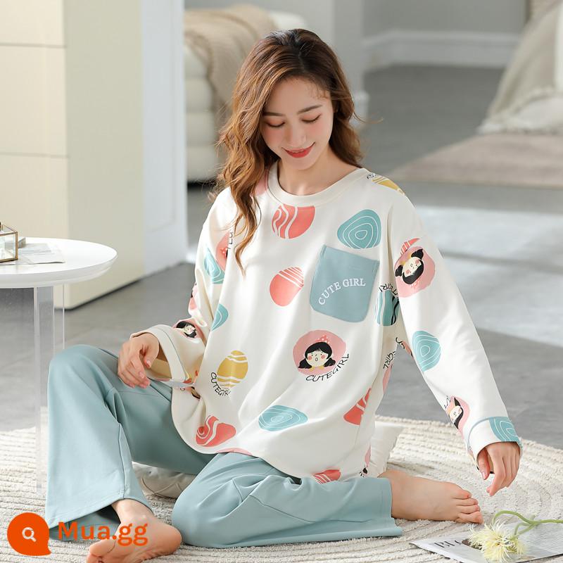 Bộ đồ ngủ Nanjiren nữ mùa xuân và mùa thu cotton nguyên chất dài tay mùa xuân mới 2023 phần mỏng dễ thương bộ quần áo mặc ở nhà phù hợp với QG - QZ7226