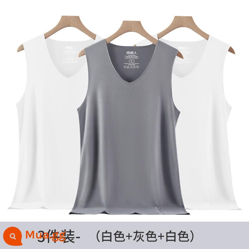 Nam Cực Áo Vest Nam Băng Lụa Liền Mạch Nam Mùa Hè Mỏng Mặc Bên Trong Nhanh Khô Vượt Qua Đáy Trắng Áo Lót Thể Thao - Trắng + xám + trắng [ZX ba mảnh]