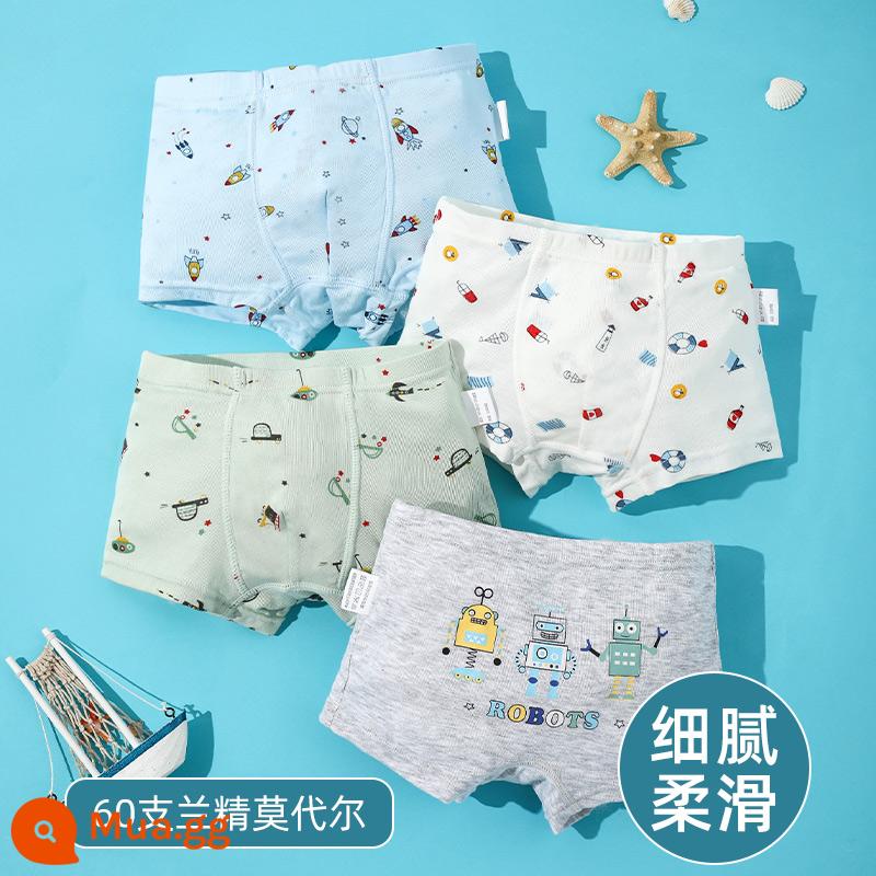 Nanjiren Quần Lót Trẻ Em Bé Trai Cotton Nguyên Chất Bé Trai Cotton Trung Và Lớn Quần Lót Boxer Trẻ Em 100%FH - Robot hoạt hình (Mẫu Cool-Lenzing Modal-cao cấp)