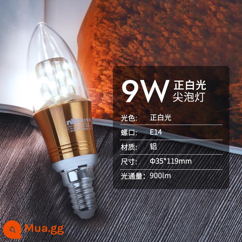 NVC chiếu sáng e27e14 vít LED bắp bóng đèn đèn chùm nhà siêu sáng tiết kiệm năng lượng đèn nến đầu bong bóng - [Ổ cắm vít E14] Bóng đèn LED 9 watt, ánh sáng trắng