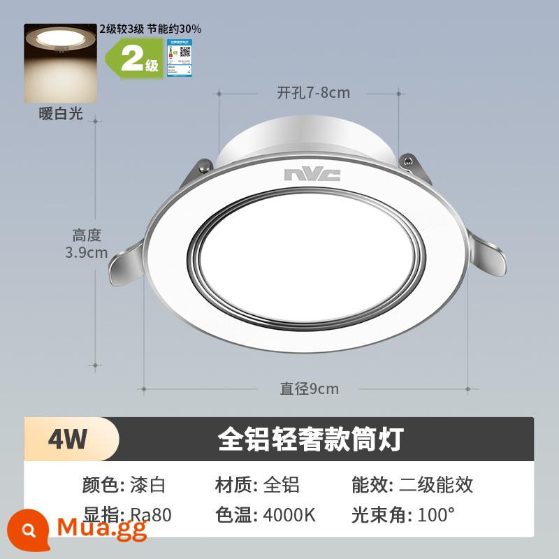 NVC chiếu sáng LED downlight siêu mỏng lỗ đèn phòng khách nhà nhúng lỗ đèn treo trần đèn ốp trần lối đi đèn sân khấu - ★Mẫu bìa cứng hoàn toàn bằng nhôm 4W sơn trắng ánh sáng trắng ấm [khoan lỗ 7-8cm]