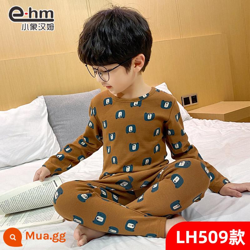 [Miễn phí vận chuyển một mảnh] Quần áo trẻ em Little Elephant Ham cho bé trai mùa thu và mùa đông bộ đồ ngủ cho trẻ em trung niên trở lên, quần áo mùa thu và quần vệ sinh cho trẻ em - Gấu nâu LH509