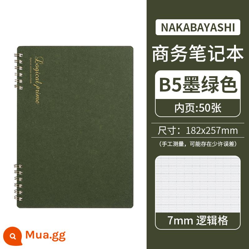 Zhonglin nakabayashi cuộn máy tính xách tay A4 logic lưới vuông màu xám bắn nghiên cứu văn phòng kinh doanh màu sắc cổ điển này 50 trang nhật ký dày A5 sáng tạo không dễ dàng để sử dụng - [B5/Xanh]Lưới logic 7mm