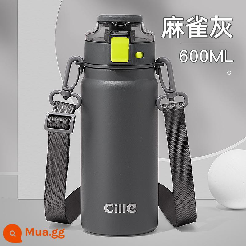 Cốc giữ nhiệt Xile cốc nước trẻ em dung tích lớn cốc inox 316 cho bé trai, bé gái đi học - Màu xám 600ml