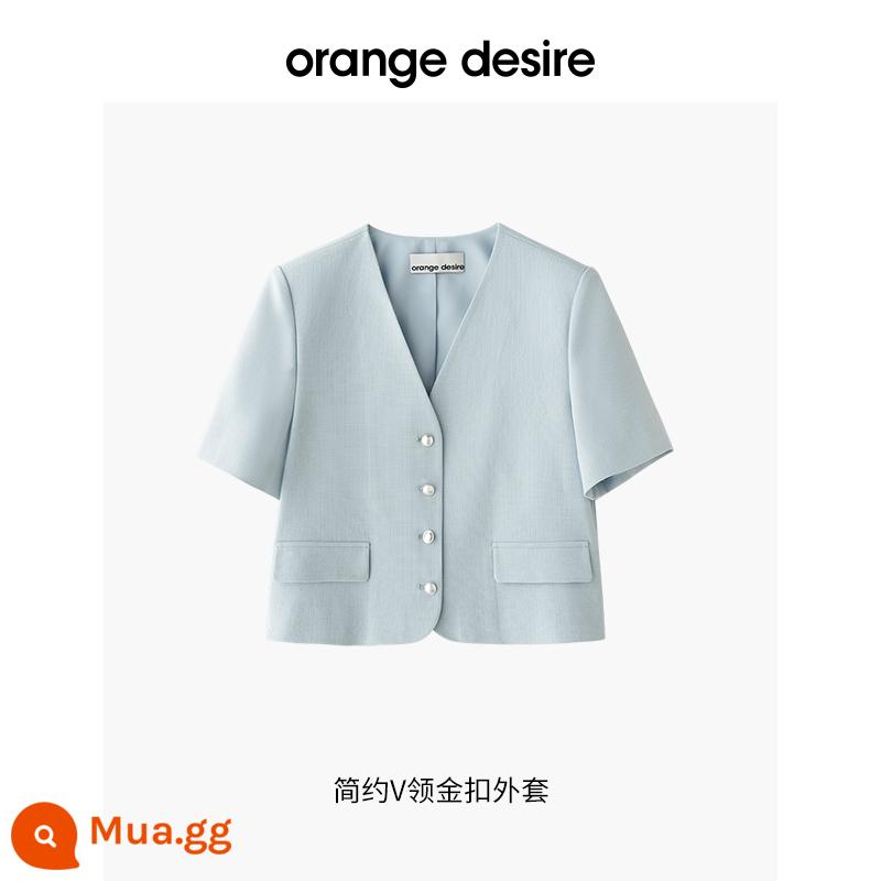 Áo khoác vest nữ ngắn tay có mùi thơm nhỏ của Orangedesire Váy xẻ tà mới thanh lịch mùa hè 2023 - Áo khoác ngắn màu xanh biển tre