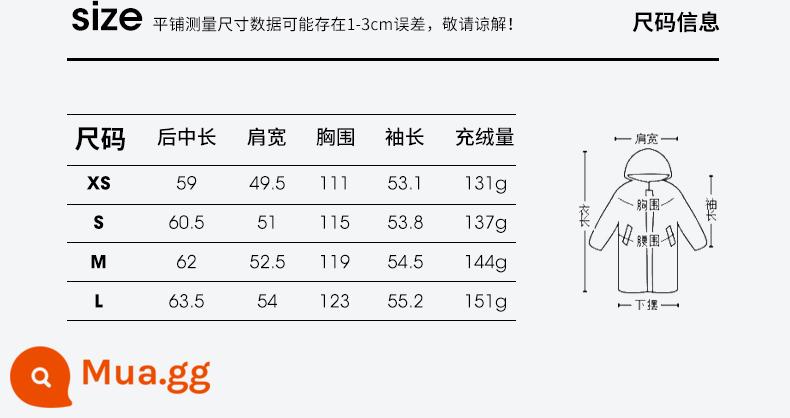 Cam Desire Đen Công Nghệ Ba Chống Phồng Áo Khoác Nữ Mùa Đông 2022 Mới Áo Khoác Bánh Mì Ngắn Người Đàn Ông Nhỏ - biểu đồ kích thước