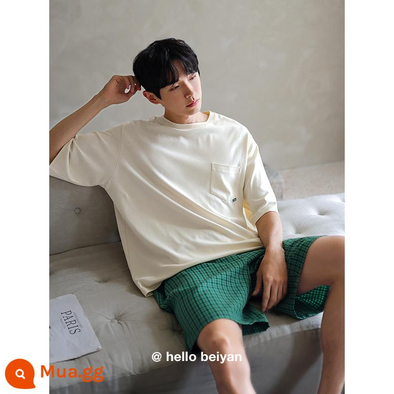 Beiyan cotton mùa hè tay ngắn cặp đôi đồ ngủ nữ quần short sọc size lớn phục vụ tại nhà nam cotton thoáng mát phù hợp với - D10215 Quần áo nam