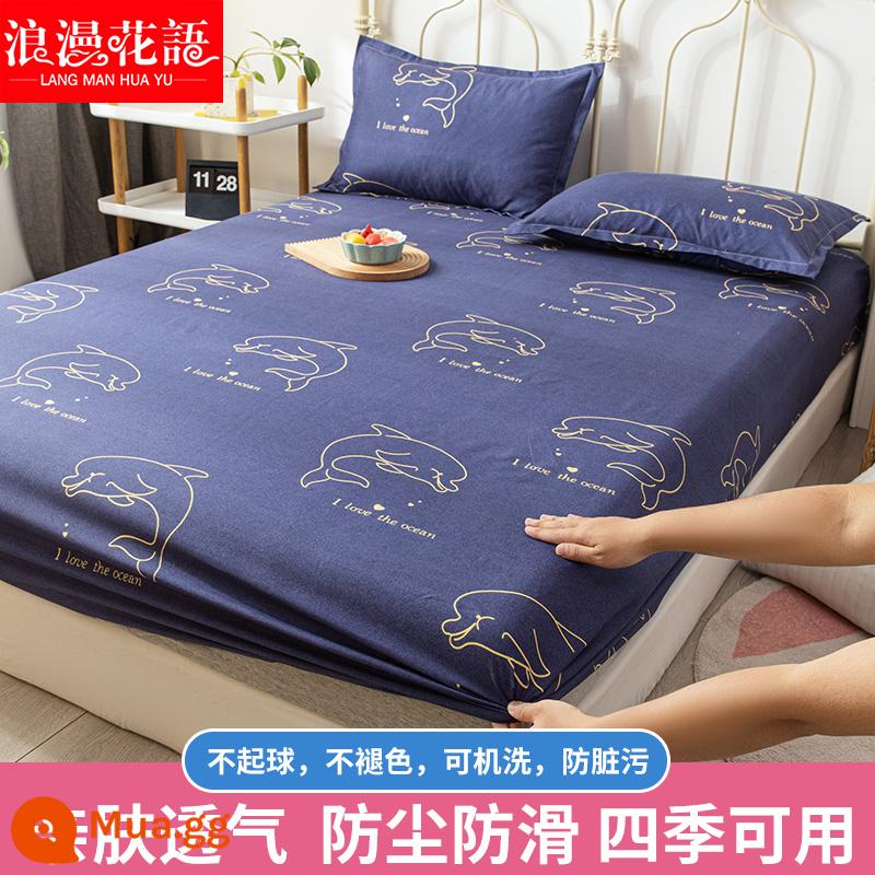 Ga trải giường cố định một mảnh cotton giặt sạch chống trượt ga trải giường Simmons bao gồm tấm ga trải giường bảo vệ chống bụi - Cá heo - Nên lấy hai mảnh và thay đổi chúng