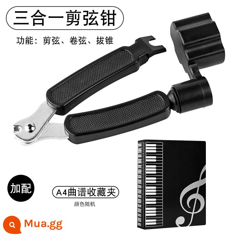 Dụng cụ thay dây đàn guitar acoustic dân gian 3 trong 1, dụng cụ cắt dây, kìm dây, dụng cụ bấm dây, dụng cụ tháo dây hình nón - Máy cắt dây ba trong một + bìa A4