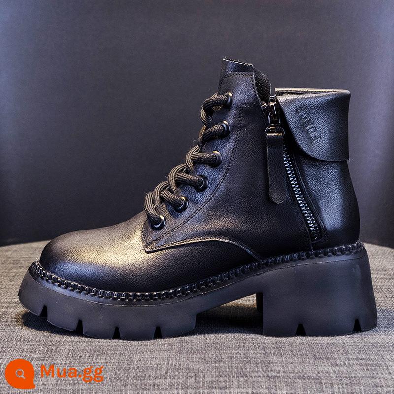 Dày -bottom Martin Boots Nữ 2022 MỚI MỚI cộng với nhung dày phong cách da của Anh - Danh sách đen