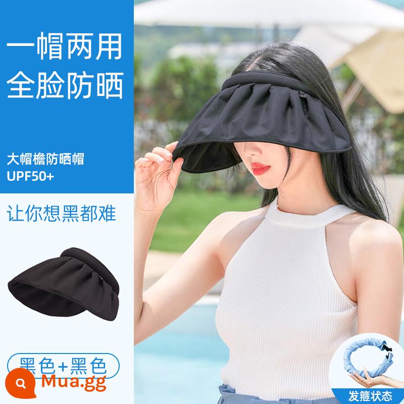 UPF50 + Mũ Chống Nắng Mùa Hè Nữ Chống Tia UV Trống Trên Mũ Chống Nắng Tất Cả Trận Đấu Che Mặt Băng Che Nắng vỏ Nón - Đế đen + đen (kiểu băng đô) [Miễn phí dây chống gió, thẻ kiểm tra tia UV miễn phí]