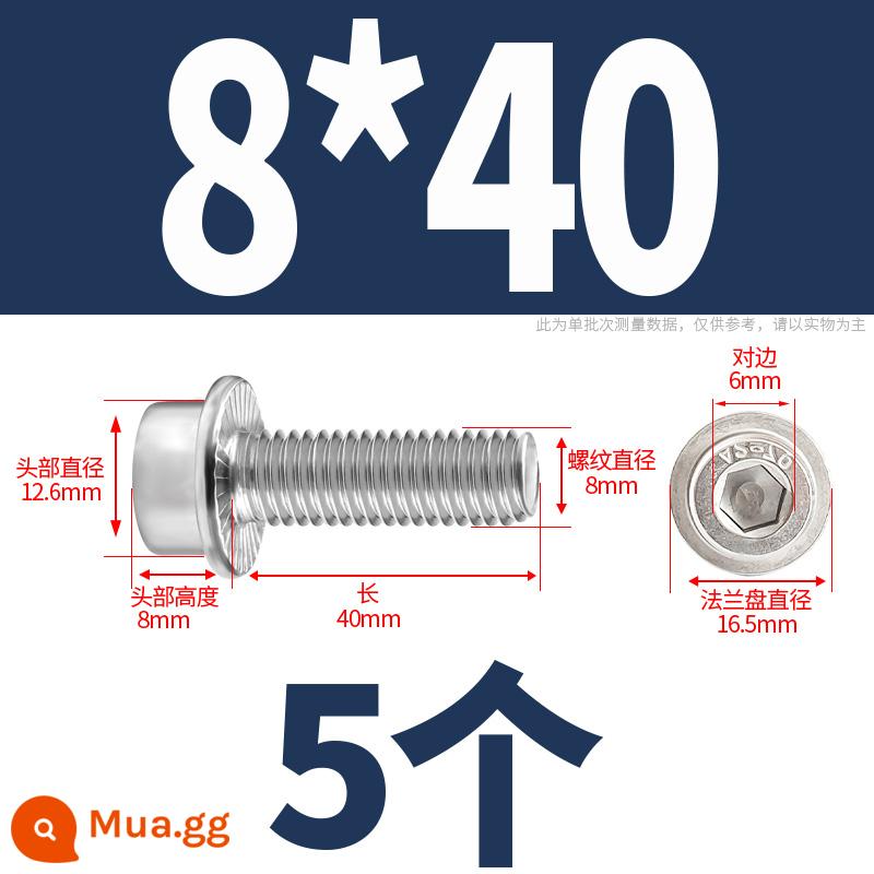 Mặt bích inox 304 mặt trong vít lục giác đầu trụ có đệm vít có vít trung gian M5M6-M10M12 - 8*40 (5 cái)