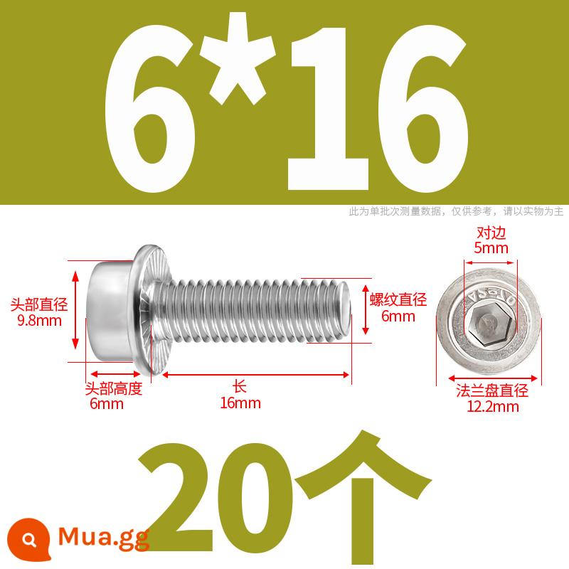 Mặt bích inox 304 mặt trong vít lục giác đầu trụ có đệm vít có vít trung gian M5M6-M10M12 - 6*16 (20 miếng)