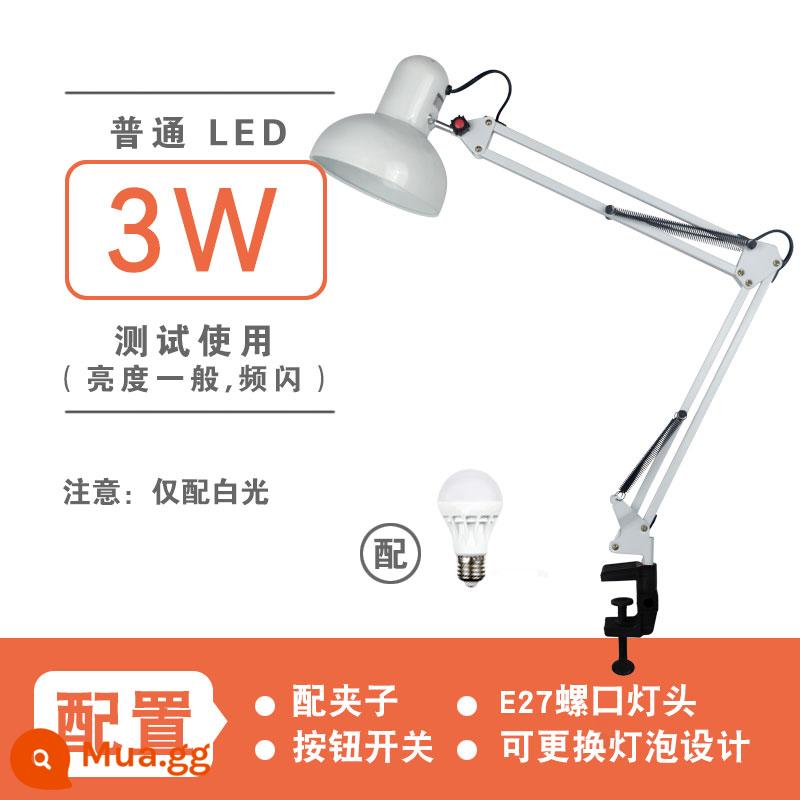 Mỹ cánh tay dài đèn bàn LED làm việc bảo vệ mắt vẽ plug-in gấp có thể thu vào mỏ neo làm đẹp clip lấp đầy ánh sáng - Model kẹp lớn màu trắng (bóng đèn thường 3wLED)