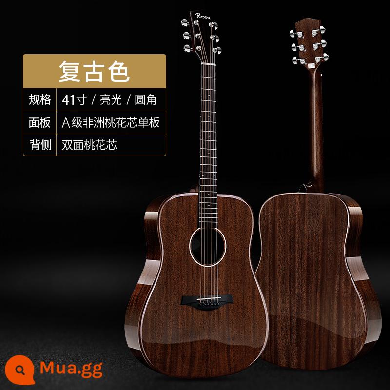 Rosen Lusen G31 bề mặt veneer dân gian acoustic guitar người mới bắt đầu bé trai và bé gái đặc biệt hộp điện đàn guitar chính hãng - 41 inch góc tròn màu retro