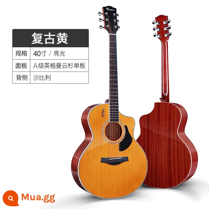 Rosen Lusen G12Pro Đàn Guitar Dân Gian Mới Bắt Đầu Bé Gái Bé Trai Bề Mặt Đặc Biệt Veneer Bắt Đầu Đàn Guitar Gỗ Chính Hãng - Engelmann Veneer-40 Inch-Màu vàng cổ điển [Bóng gương HD]