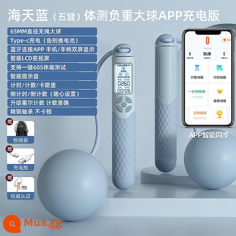 Dây nhảy không dây tập thể dục giảm cân điện tử đếm trọng lượng thể thao bóng chuyên nghiệp đốt mỡ bé gái trọng lực đặc biệt dây - Model sạc bi chịu lực Sea and Sky Blue-65mm (có cáp sạc) -Ứng dụng di động Bluetooth