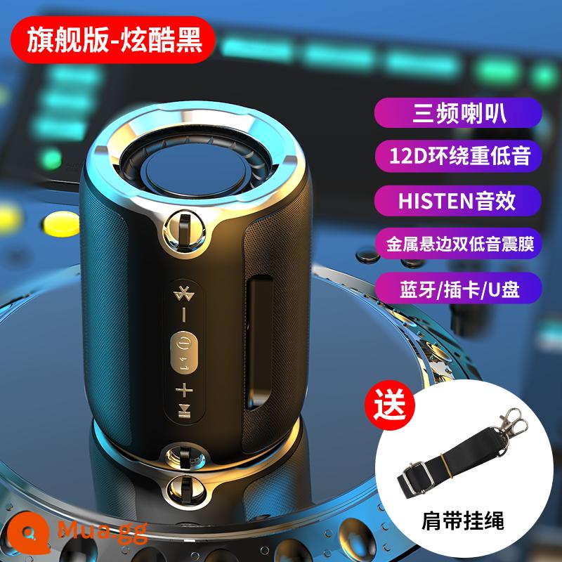 Loa Bluetooth nhỏ mini di động nhỏ âm thanh gia đình không dây quá cân loa siêu trầm thẻ ngoài trời chất lượng cao - Phiên bản hàng đầu - Cool Black [Âm trầm đẳng cấp audiophile 12D + Âm thanh không bị méo tiếng HiSten + dây đeo vai miễn phí + thời lượng pin siêu dài]