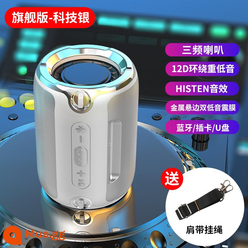 Loa Bluetooth nhỏ mini di động nhỏ âm thanh gia đình không dây quá cân loa siêu trầm thẻ ngoài trời chất lượng cao - Phiên bản hàng đầu - Bạc công nghệ [Âm trầm đẳng cấp audiophile 12D + Âm thanh không bị méo tiếng HiSten + dây đeo vai miễn phí + thời lượng pin siêu dài]