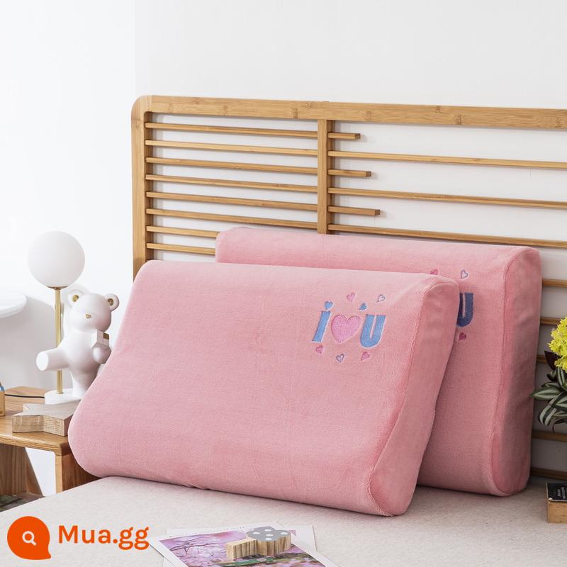 Vỏ gối cao su vỏ gối 5535 lõi gối nhớ 60x40cm mùa thu đông dày nhung sữa 50*30 gói đơn - Bột đào nhung sữa Love (1 cặp vỏ gối không có lõi gối)