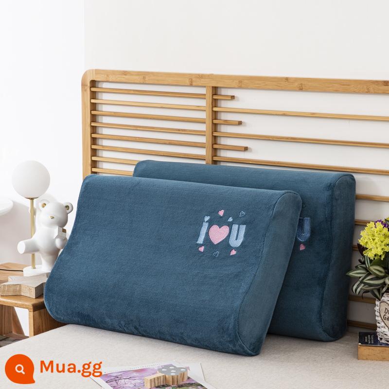 Vỏ gối cao su vỏ gối 5535 lõi gối nhớ 60x40cm mùa thu đông dày nhung sữa 50*30 gói đơn - Love nhung sữa màu xanh Bentley (đôi vỏ gối không có lõi gối)