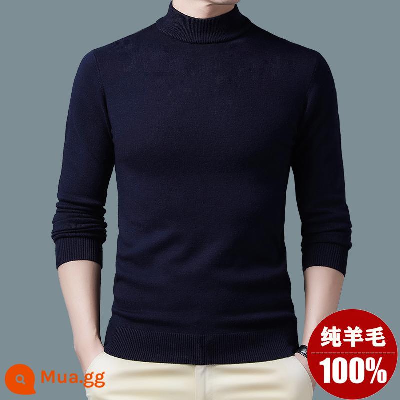 Ordos Thu Đông 100% Nguyên Chất Áo Len Nam Cổ Cao Nửa Áo Len Dày Ấm Dệt Kim Cashmere Lưng - Áo cổ lọ màu xanh lá cây/nửa