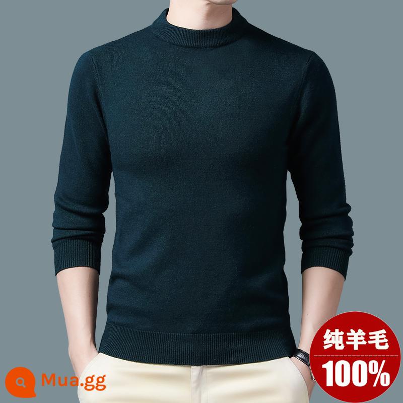 Ordos Thu Đông 100% Nguyên Chất Áo Len Nam Cổ Cao Nửa Áo Len Dày Ấm Dệt Kim Cashmere Lưng - Xanh Đậm/Cổ Tròn