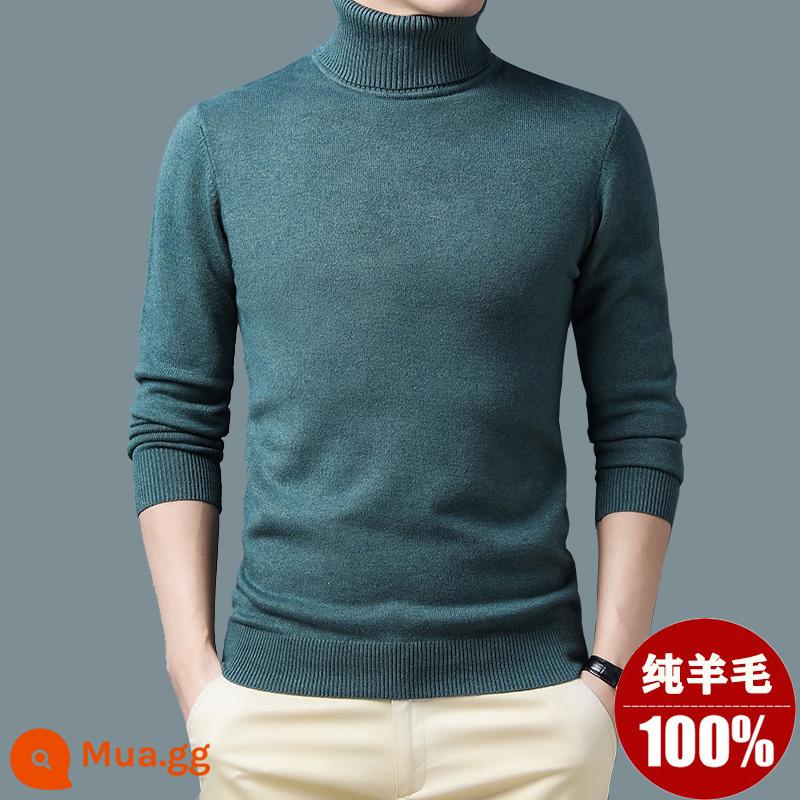 Ordos Thu Đông 100% Nguyên Chất Áo Len Nam Cổ Cao Nửa Áo Len Dày Ấm Dệt Kim Cashmere Lưng - Xanh đậu/cổ cao