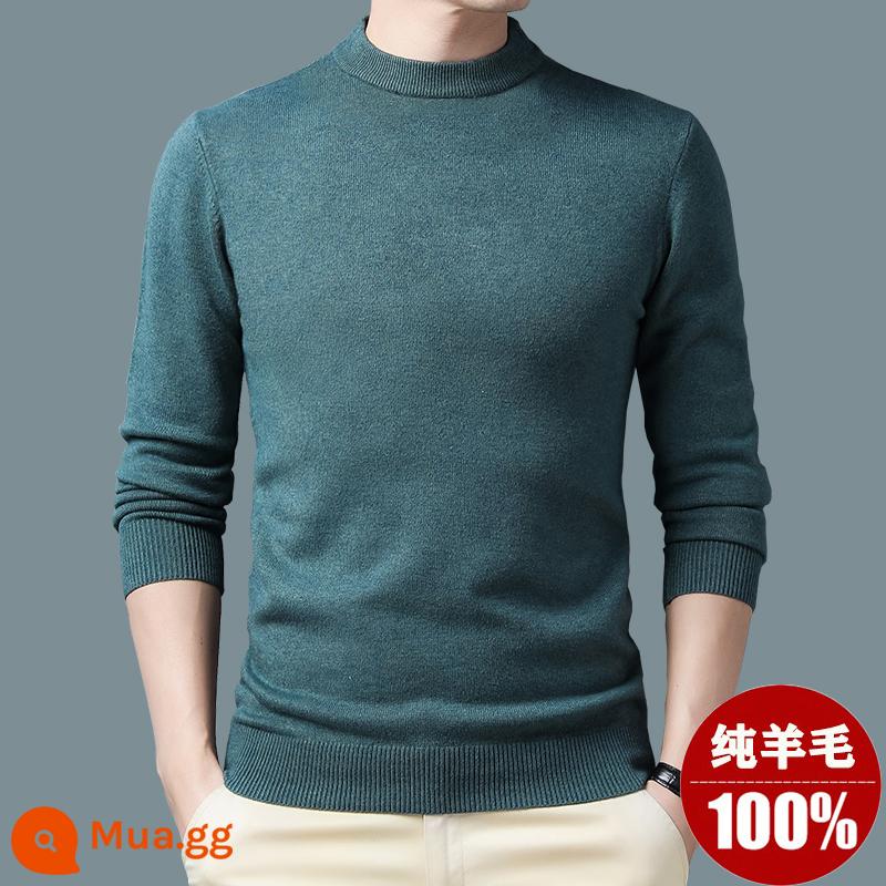 Ordos Thu Đông 100% Nguyên Chất Áo Len Nam Cổ Cao Nửa Áo Len Dày Ấm Dệt Kim Cashmere Lưng - Đậu xanh/cổ tròn